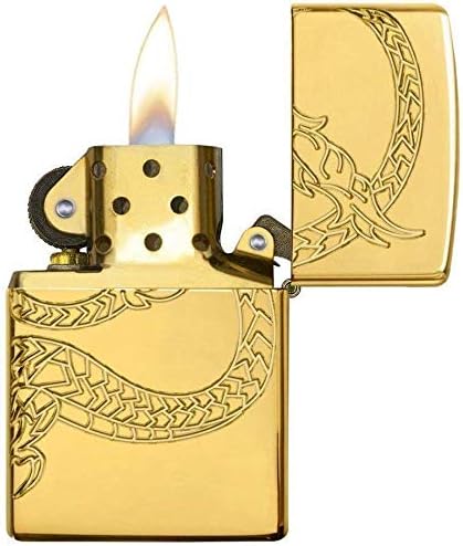 Zippo Gold Plate with Epoxy Inlay Asian Dragon Lighter