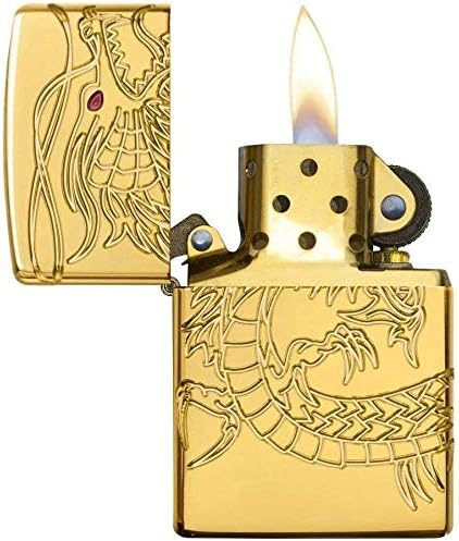 Zippo Gold Plate with Epoxy Inlay Asian Dragon Lighter