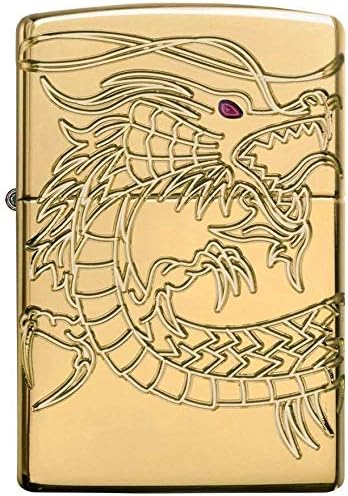 Zippo Gold Plate with Epoxy Inlay Asian Dragon Lighter