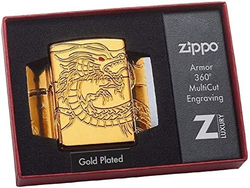 Zippo Gold Plate with Epoxy Inlay Asian Dragon Lighter