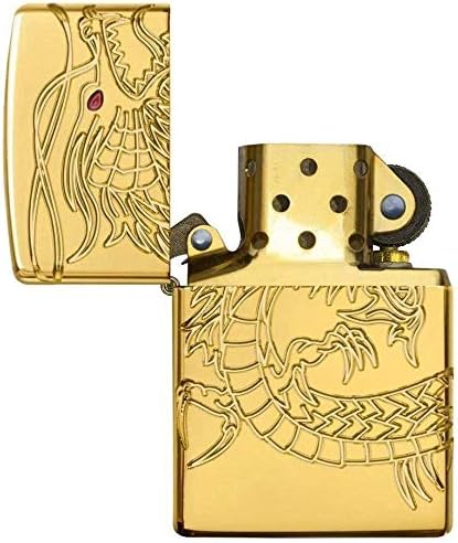 Zippo Gold Plate with Epoxy Inlay Asian Dragon Lighter