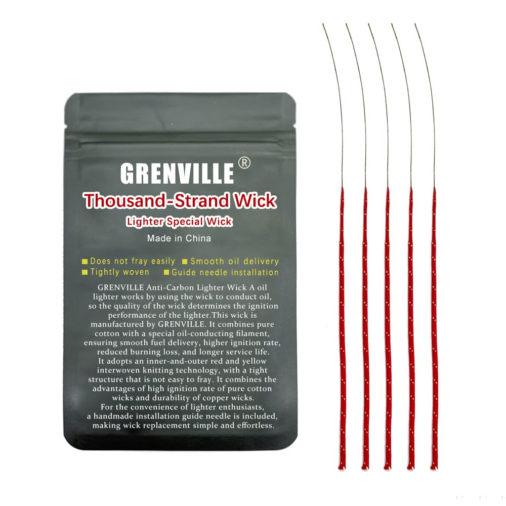 Premium Lighter Wick for Zippo & Most Kerosene Lighters - Anti-Fraying, High Ignition Rate, Long-Lasting, Needle-Install Design, High-Tech Accessory (5 red Wicks)
