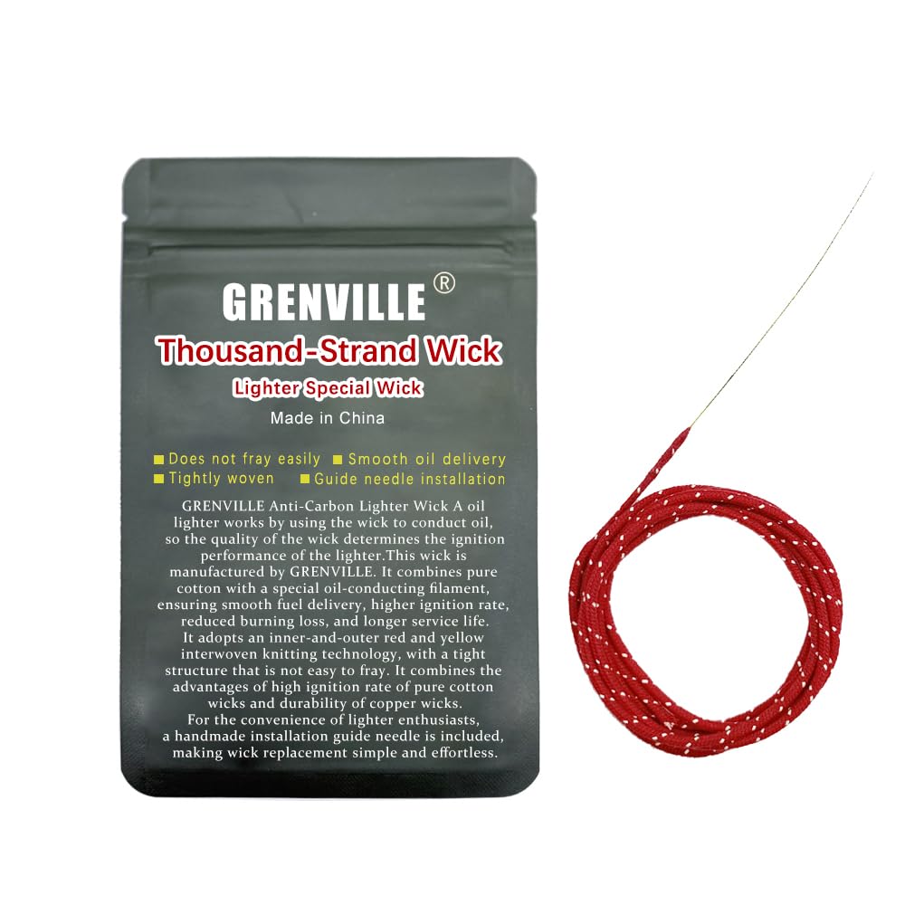 Premium Lighter Wick for Zippo & Most Kerosene Lighters - Anti-Fraying, High Ignition Rate, Long-Lasting, Needle-Install Design, High-Tech Accessory (5 red Wicks)