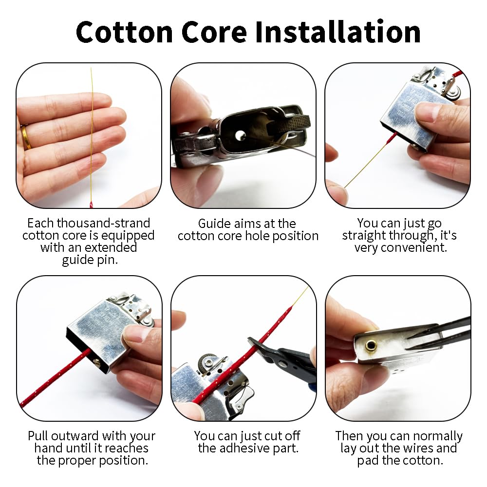 Premium Lighter Wick for Zippo & Most Kerosene Lighters - Anti-Fraying, High Ignition Rate, Long-Lasting, Needle-Install Design, High-Tech Accessory (5 red Wicks)