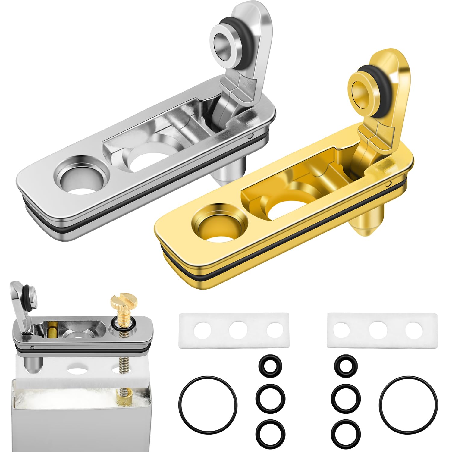2 Set Lighter Gasket Seal Metal Lighter Repair Insert Accessories Kit 1Ppcs Cotton Felt Pad with 3Pcs Rubber Seals for Lighter Bottom Seal(Sliver+Glod)