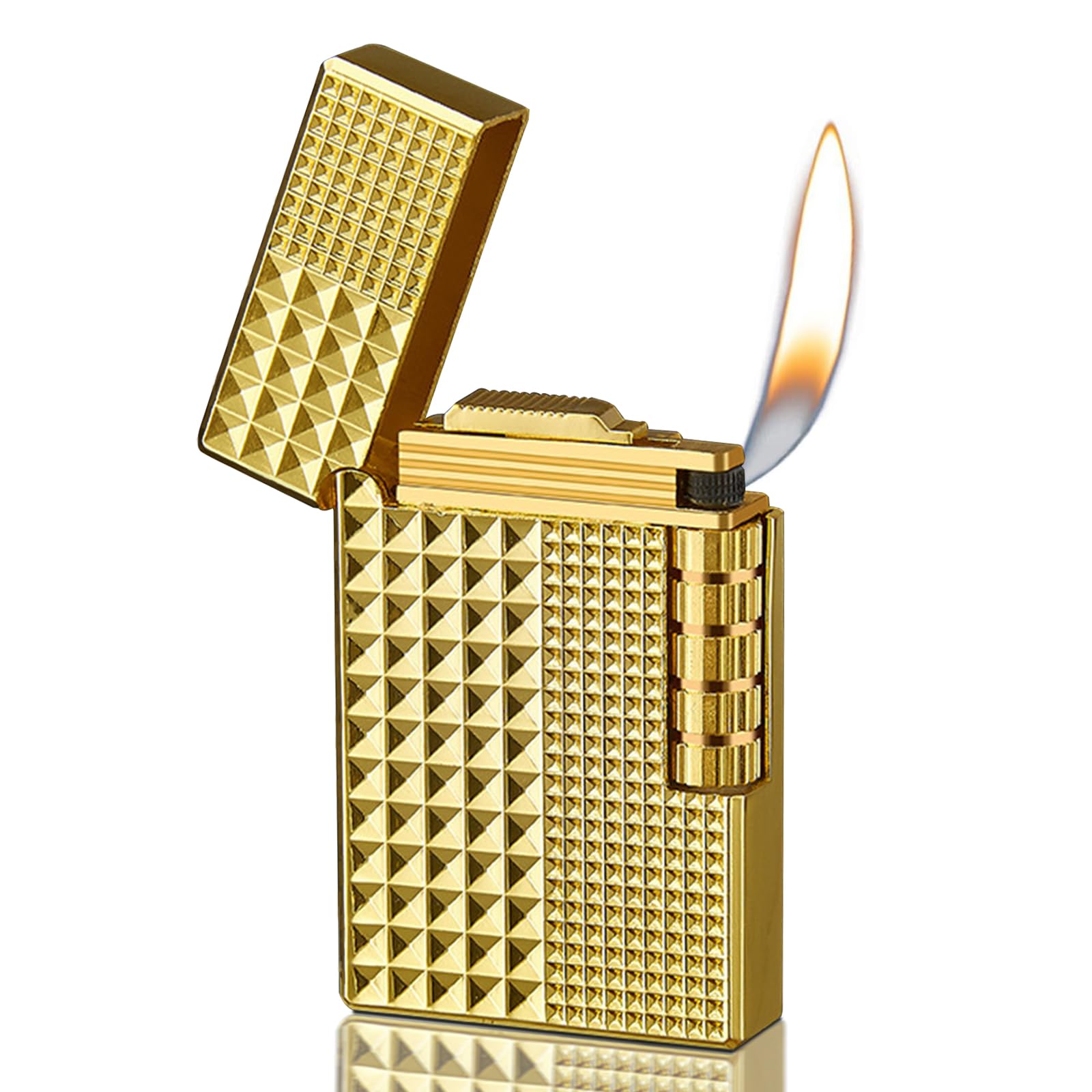 Dragon Butane Lighter, Refillable Lighter Soft Flame, Flip-Top Metal Gold Side Wheel Frosted Pocket Lighter for Everyday Use, Camping, Gifts for Men, Father, Husband (No Fuel)