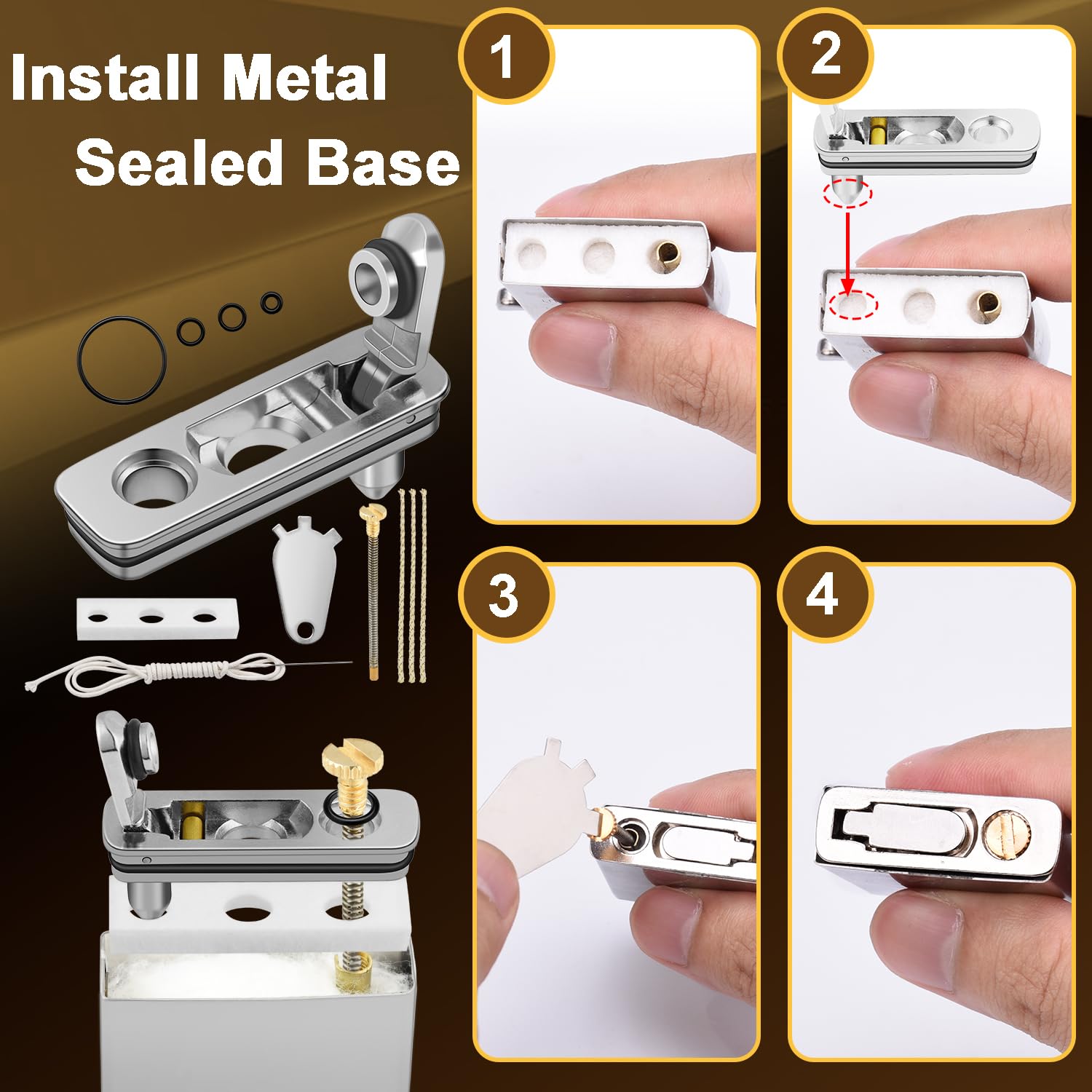 2 Set Lighter Gasket Seal Metal Lighter Repair Insert Accessories Kit 1Ppcs Cotton Felt Pad with 3Pcs Rubber Seals for Lighter Bottom Seal(Sliver+Glod)